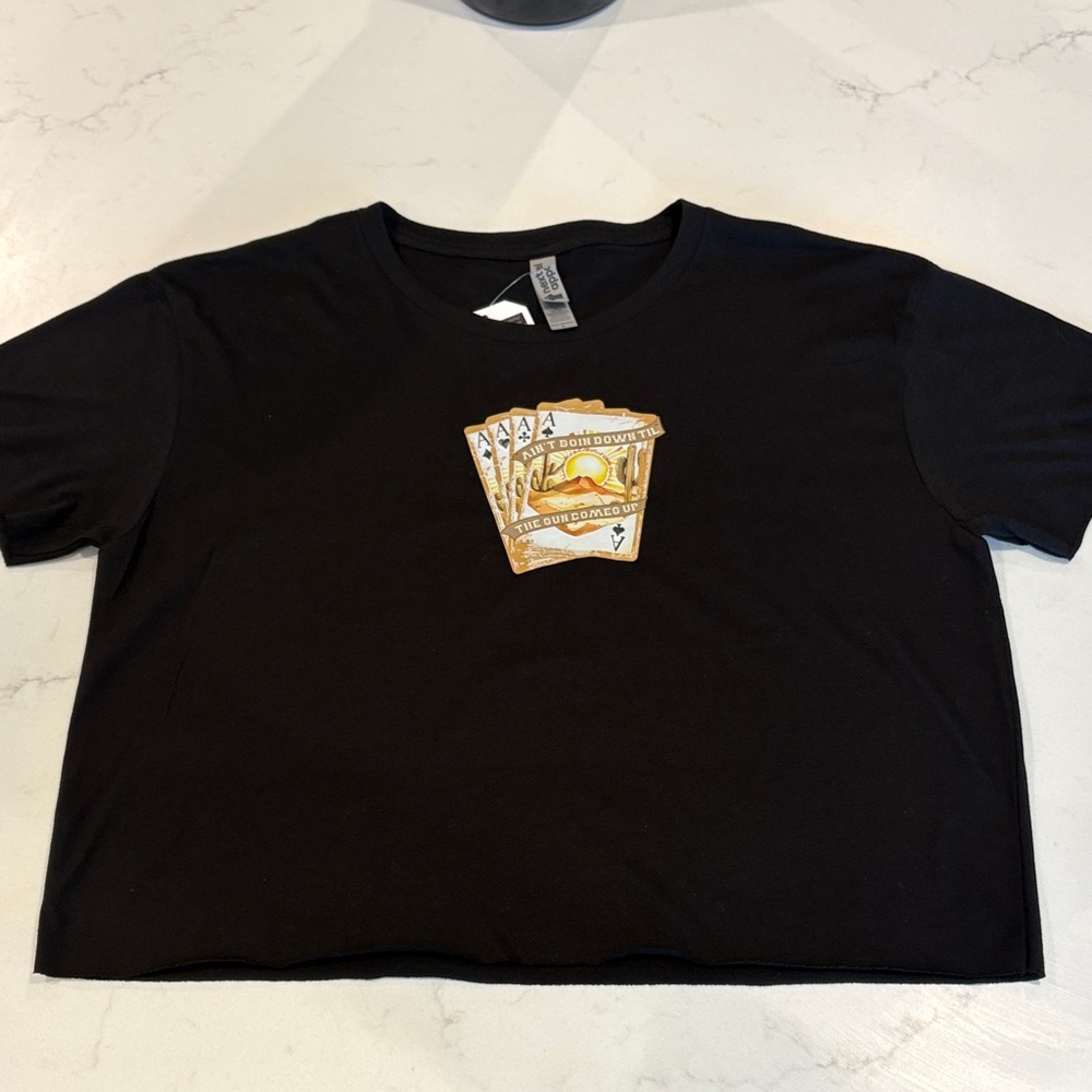 Next Level Apparel Black Crop Top with Yellow Graphic